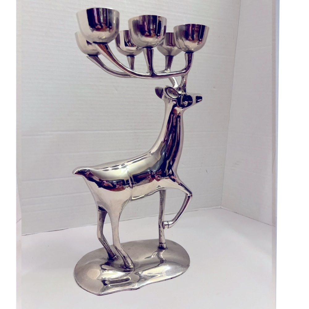Brass Deer 6-Tea-light Candle Holder Nickel Plated